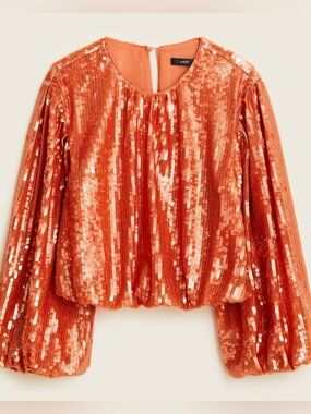 J. Crew - Women’s Bubble-sleeve Sequin Top Lined - Size Small - Clay Sand - NWOT